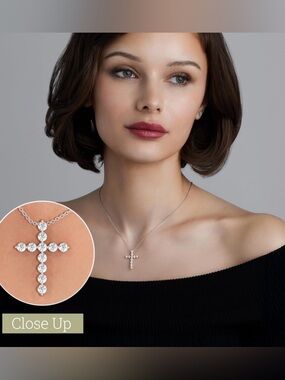GILDED 1 ct. T.W. Lab Grown Diamond and Sterling Silver Cross Pendant